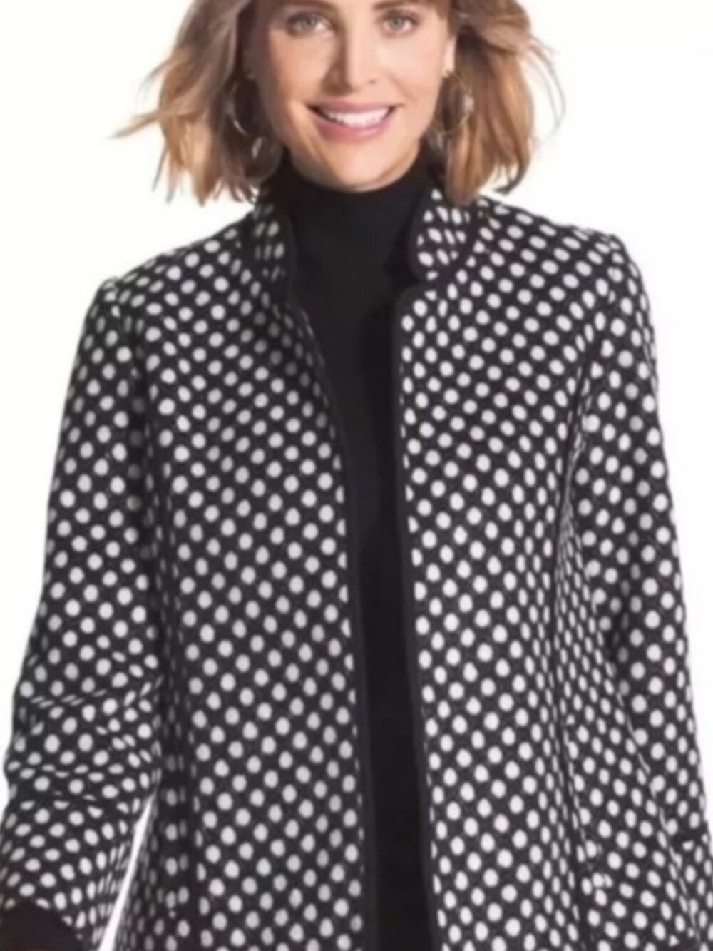 Chico's Plush Fleece Polka Dot Mandarin Collar Open Front Jacket Size 2 (L) NWOT